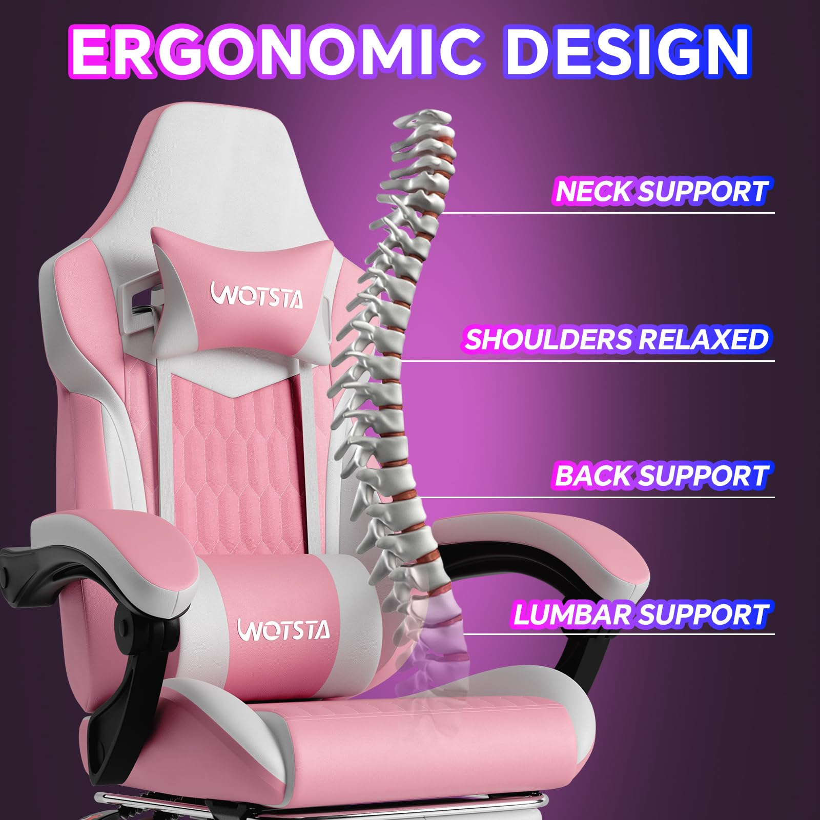 WOTSTA Gaming Chair, Ergonomic Gaming Chair with Footrest and Lumbar Support, Computer Chairs