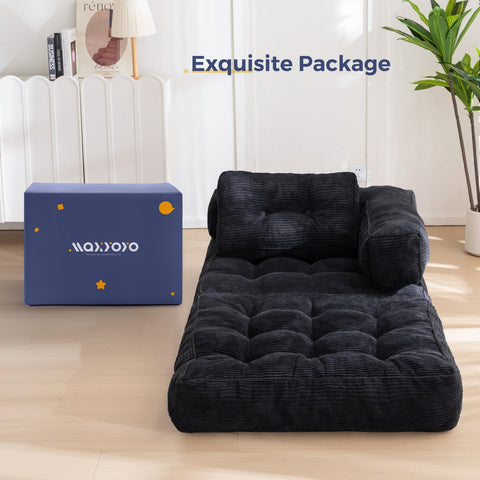MAXYOYO Foldable Sofa Bed,Bean Bag Couch Convertible Sleeper Chair with Armrest L-Shaped Floor Lounge Sofa with Pillow Portable Lounge Seat for
