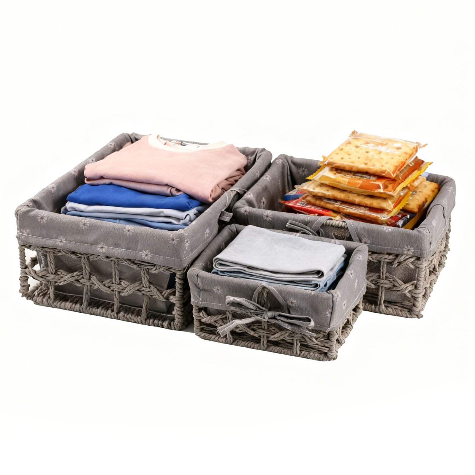 KiKiHong 3Pcs Storage Baskets,Woven Basket Boho Woven Paper Rope Organizers
