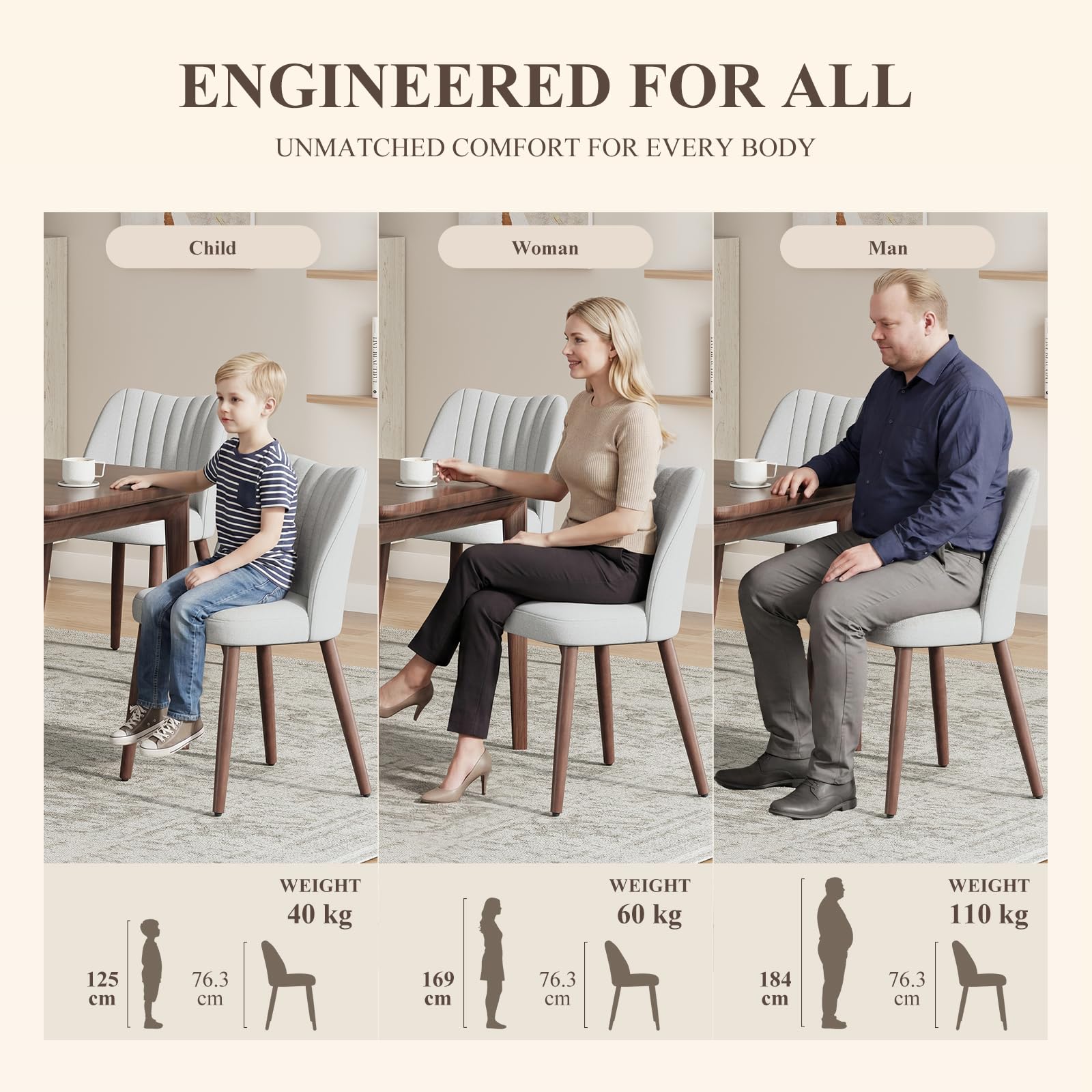 MALOL Upholstered Dining Chairs Set of 6, Fabric Chairs for Dining Room with Solid Wood Legs and Thick Seat Cushion