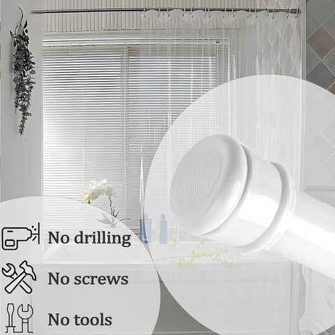 Shower Curtain Pole Extendable No Drill Curtain Poles Extendable For Windows Bathroom Wardrobe Kitchen Closet Door Silver 67-90CM