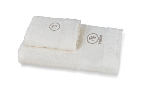 zer0bed Zodiac Zodiac Bath Towel Set, Set of 2, Face Towel, Guest Towel-Bidet, 100% Cotton, Plain with Embroidery, Virgin