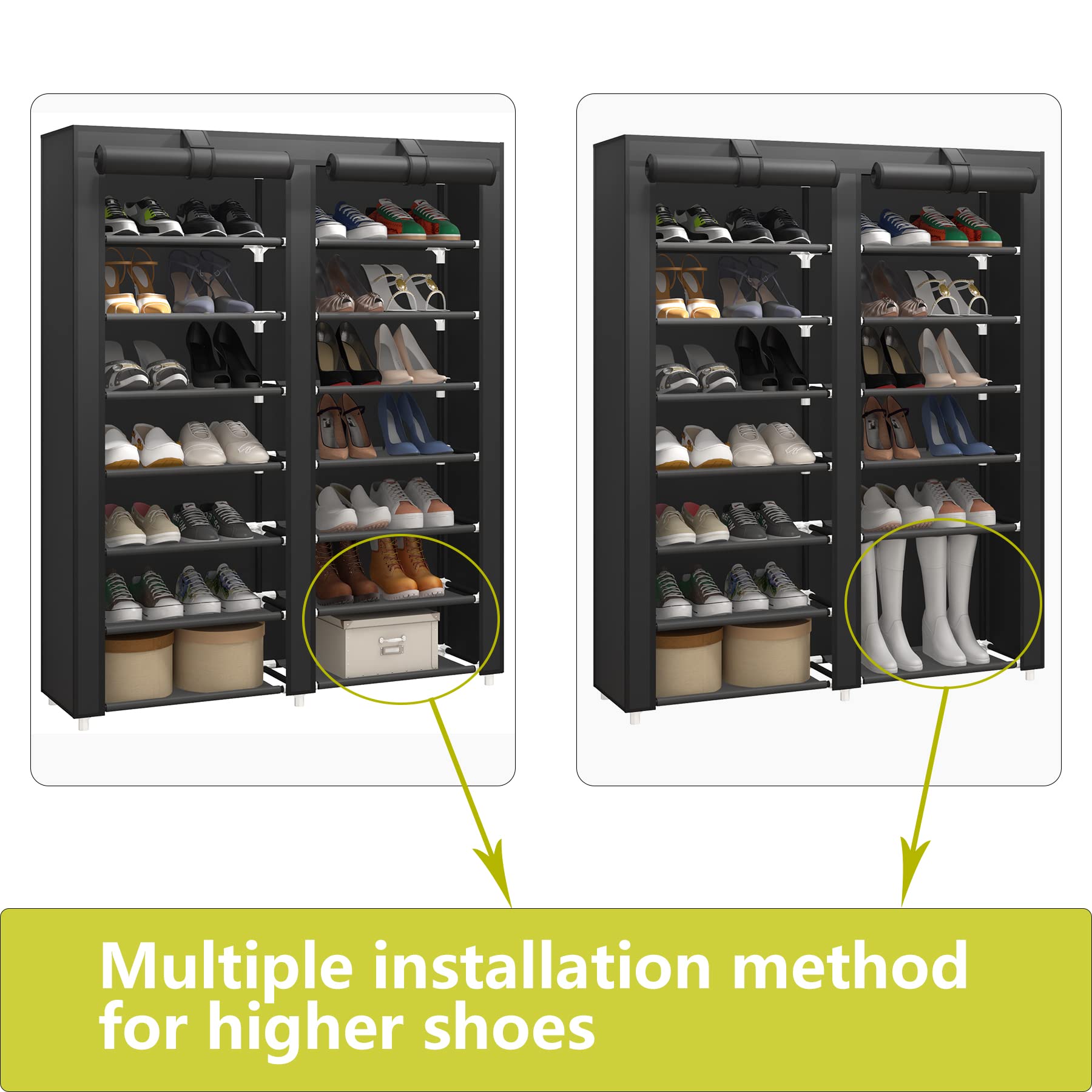 JIUYOTREE 7-Tier Dustproof Shoe Rack Holds 28 Pairs Shoes, Black