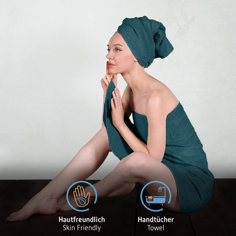 Komfortec Set of 8 Hand Towels 50 x 100 cm 100% Cotton Terry Towelling Soft Petrol