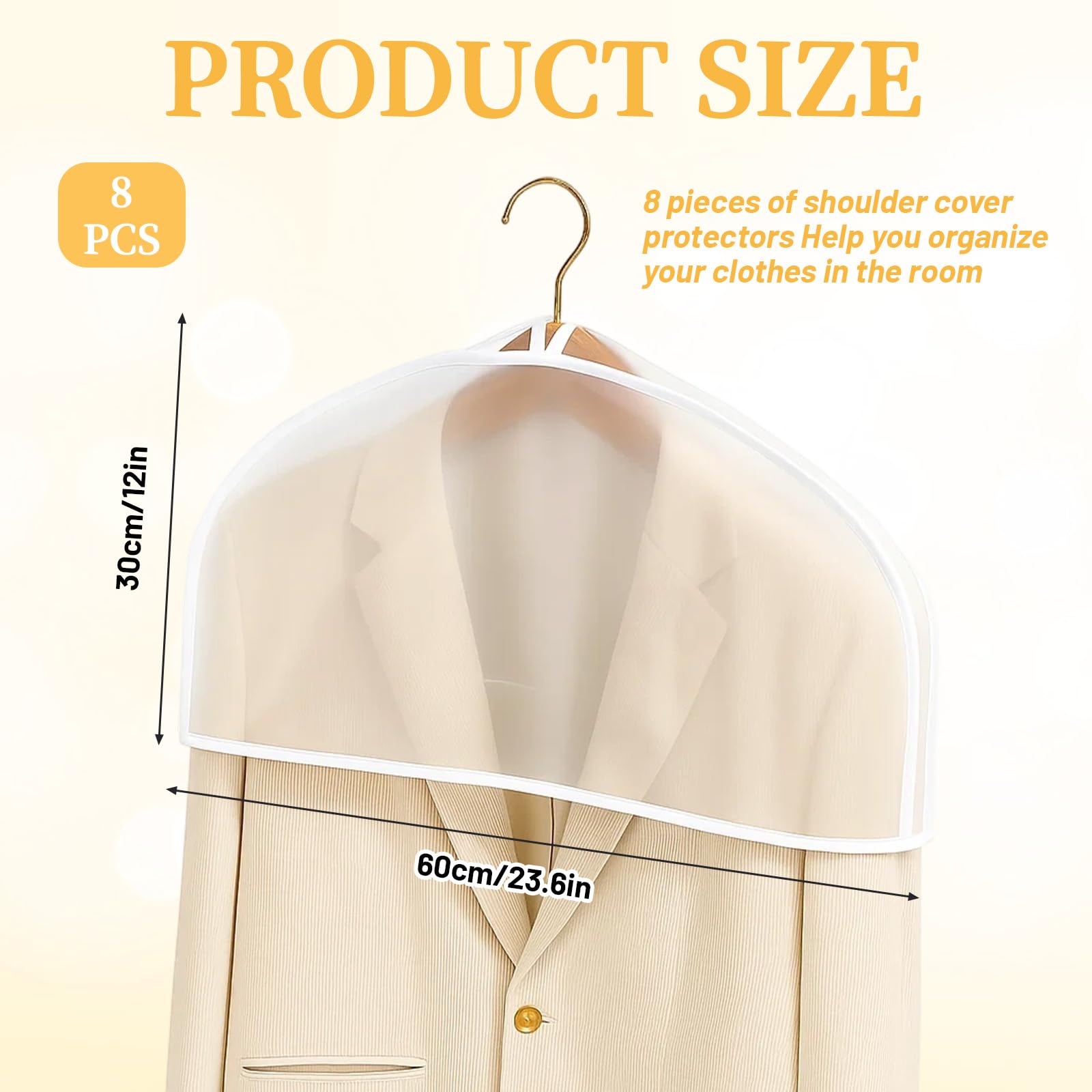 8 Pcs Clothes Covers, Suit Covers For Hanging Clothes, Suit Cover for Hanging Clothes, Suitable for Suits, Dresses,Jackets,Dress Closet Storage
