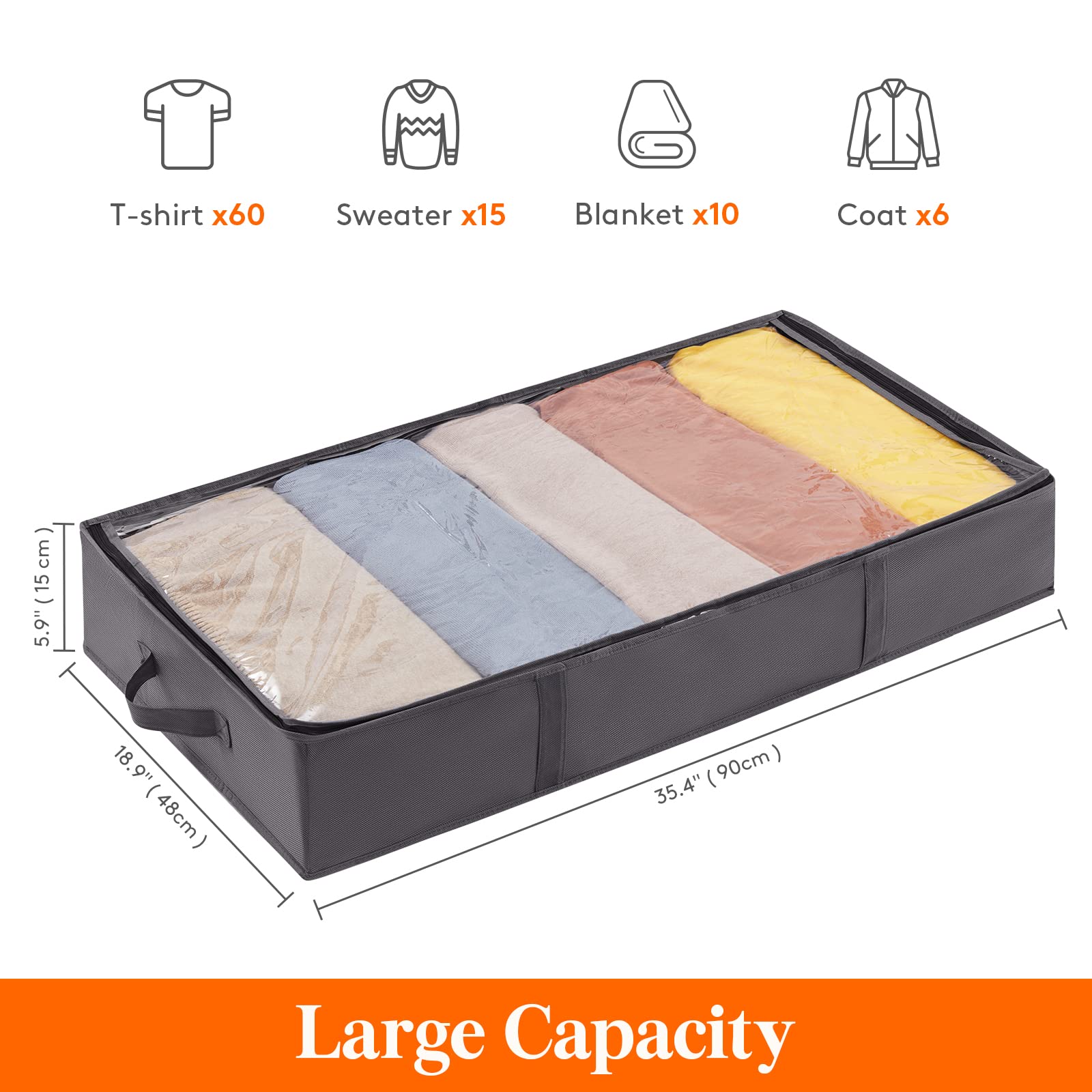 Lifewit 2 Pack 65L Under Bed Storage, Underbed Storage Boxes with Lid Clothes Storage Bag Wardrobe Storage Organiser with Reinforced Handle