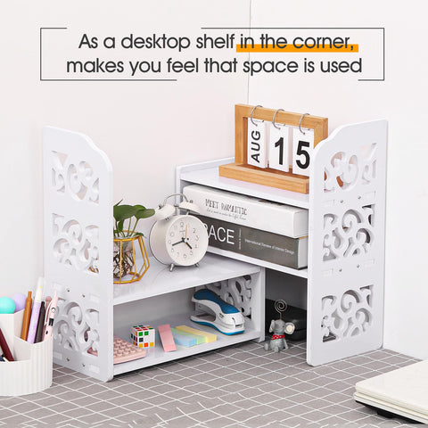 DoToGo Desk Shelf Organizer, Deskop Bookshelf for Small Space Adjustable Expendable for Office, Home, Kitchen (Polyvinyl Chloride)