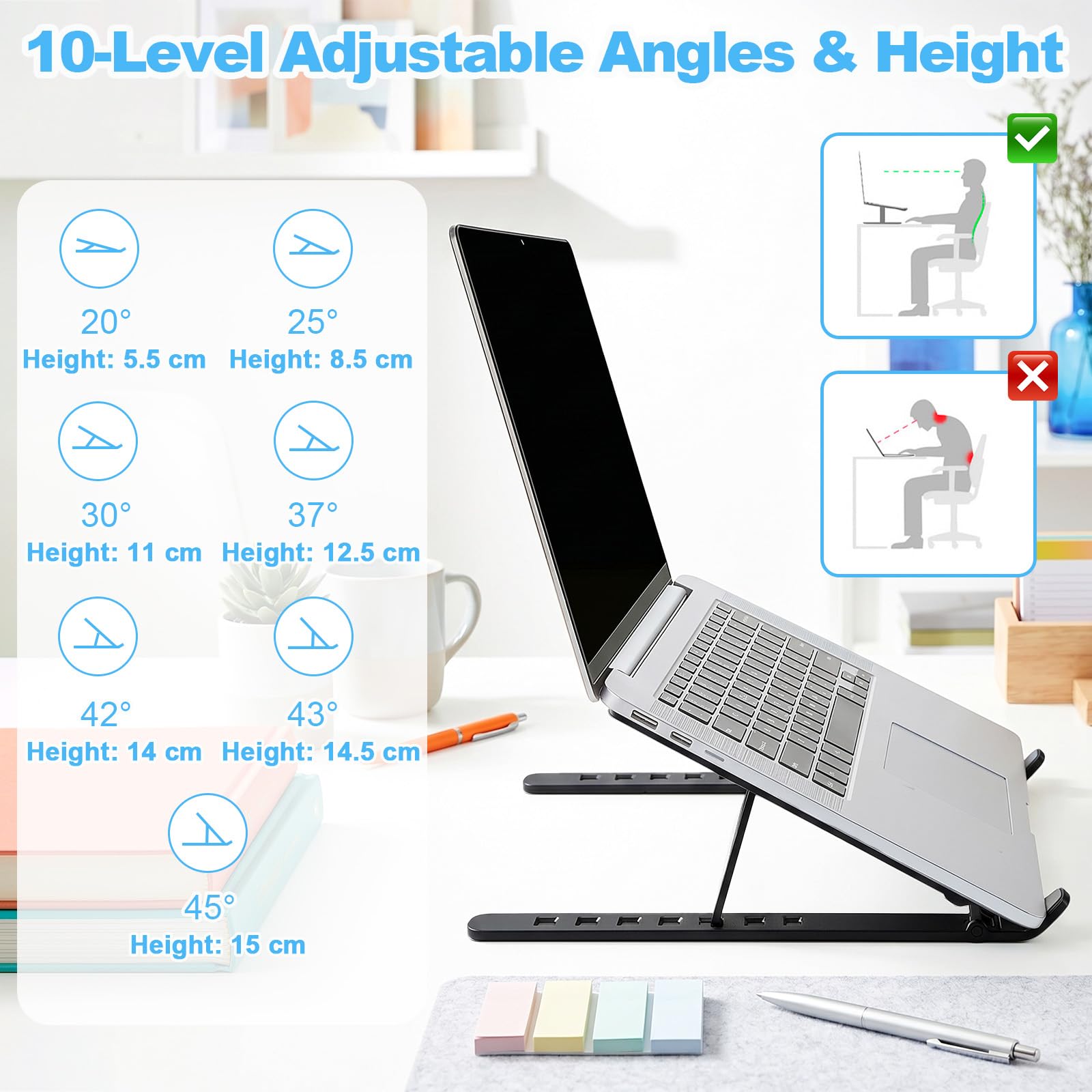 SAYEEC Laptop Stand for Desk Portable Laptop Riser 7 Angles Ergonomic Adjustable Computer Stand Aluminum Foldable Laptop Stands Ventilated Cooling
