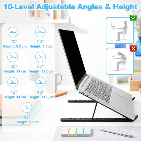 SAYEEC Laptop Stand for Desk Portable Laptop Riser 7 Angles Ergonomic Adjustable Computer Stand Aluminum Foldable Laptop Stands Ventilated Cooling