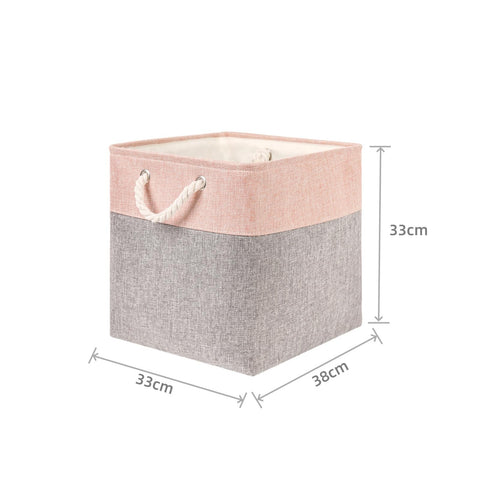 Mangata Fabric Storage Baskets,33 x 38 x 33cm Large Foldable Storage Boxes for Organizing Clothes Shelf Nursery Closet(Grey/Pink, Set of 4)