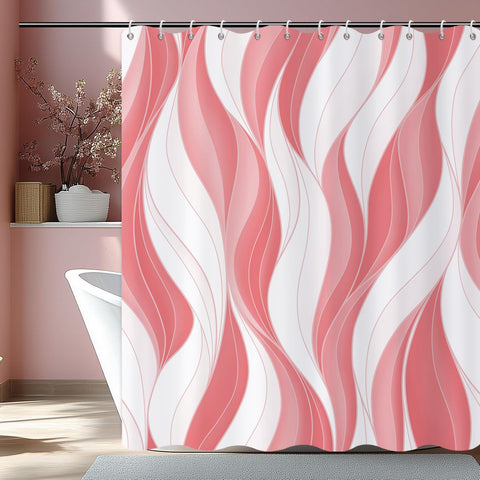 GCIREC Shower Curtain, 180x200cm, Modern Abstract Pink White Ombre Striped Minimalist Art Waterproof Fabric Machine Washable Bathroom Curtain with