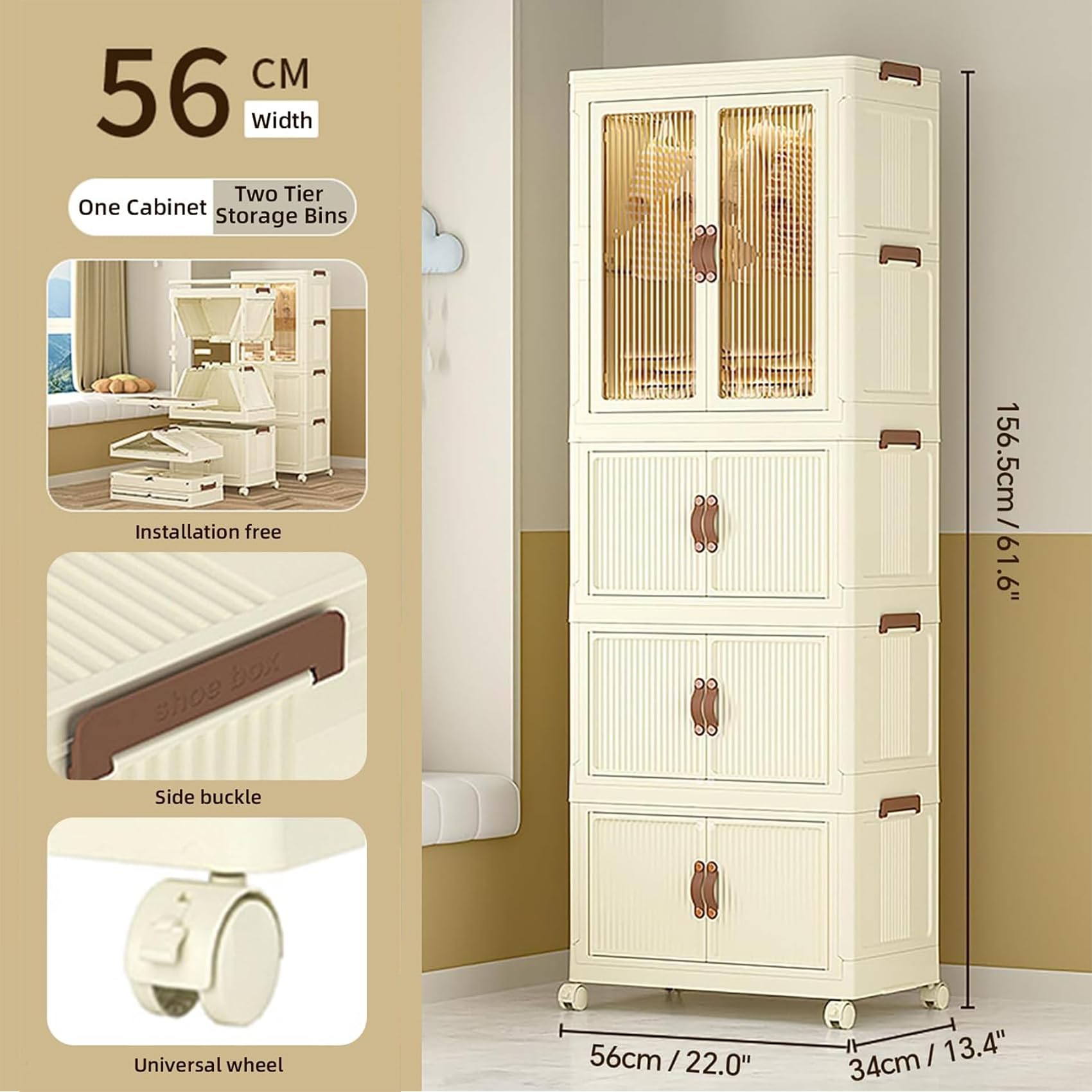 Roqao 4-Tier Kids Wardrobe, Portable Foldable Closet Storage, 298L