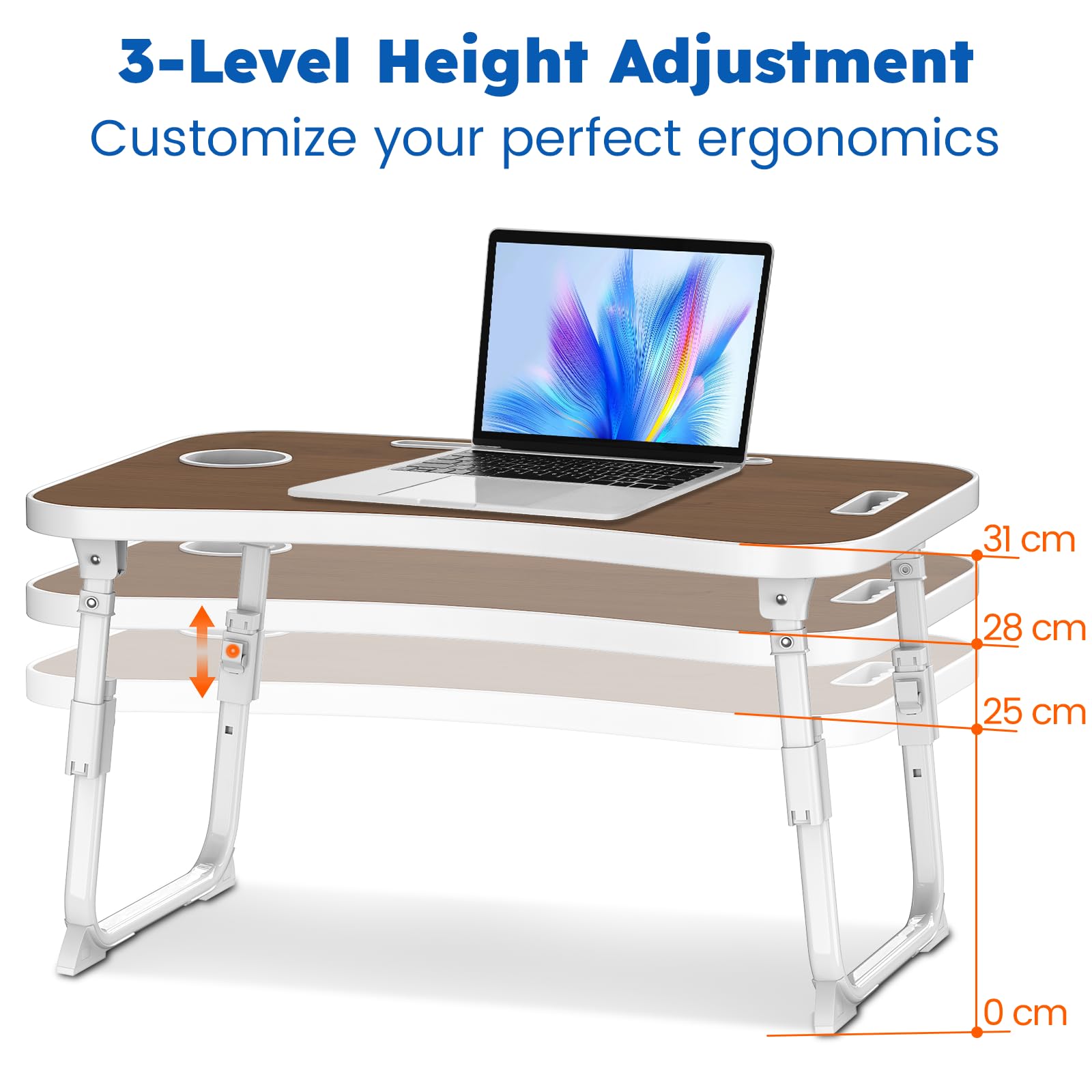 Laptop Desk, Laptop Bed Table with Cup Slot, Reading Holder Notebook Stand Breakfast Tray Book Holder for Sofa, Terrace, Balcony