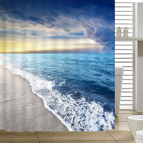 X-Labor Beach Motif Shower Curtain Waterproof Fabric Anti-Mould Includes 12 Shower Curtain Rings Washable Bath Curtain 180 x 180 cm Pattern C