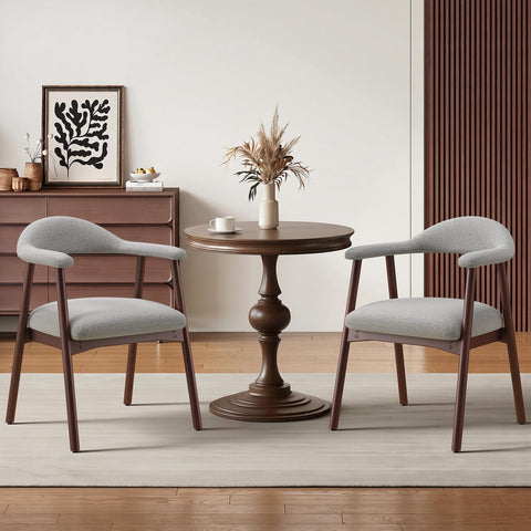 MALOL Wooden Dining Chairs Set of 2, Fabric Chairs for Dining Room with Armrest, Upholstered Kitchen Chairs with Curved Back and Wood Legs for Dining