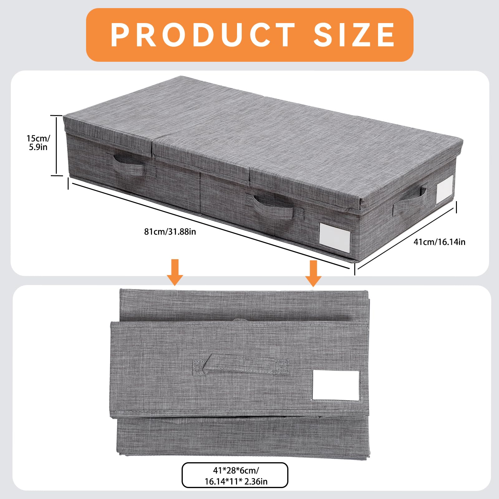 Dntorx 2 Pack 50L Under Bed Storage Boxes with Lids, Foldable, Grey