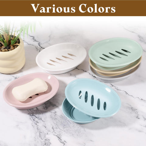 sourcing map Soap Container, 2Pcs 15.5x11cm Plastic Soap Dish with Drain, Removable Double Compartment Soap Holder for Bathroom, Shower, Kitchen