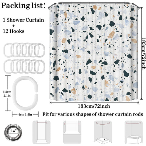 Simpomsy Terrazzo Shower Curtains Mould proof resistant, Washable Weighted Fabric Wet Room Shower Curtain