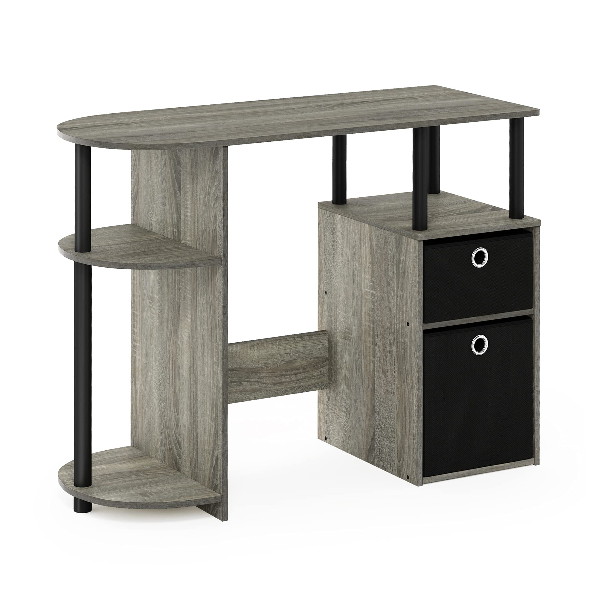 Furinno JAYA Simplistic Computer Study Desk with Bin Drawers, French Oak/Black