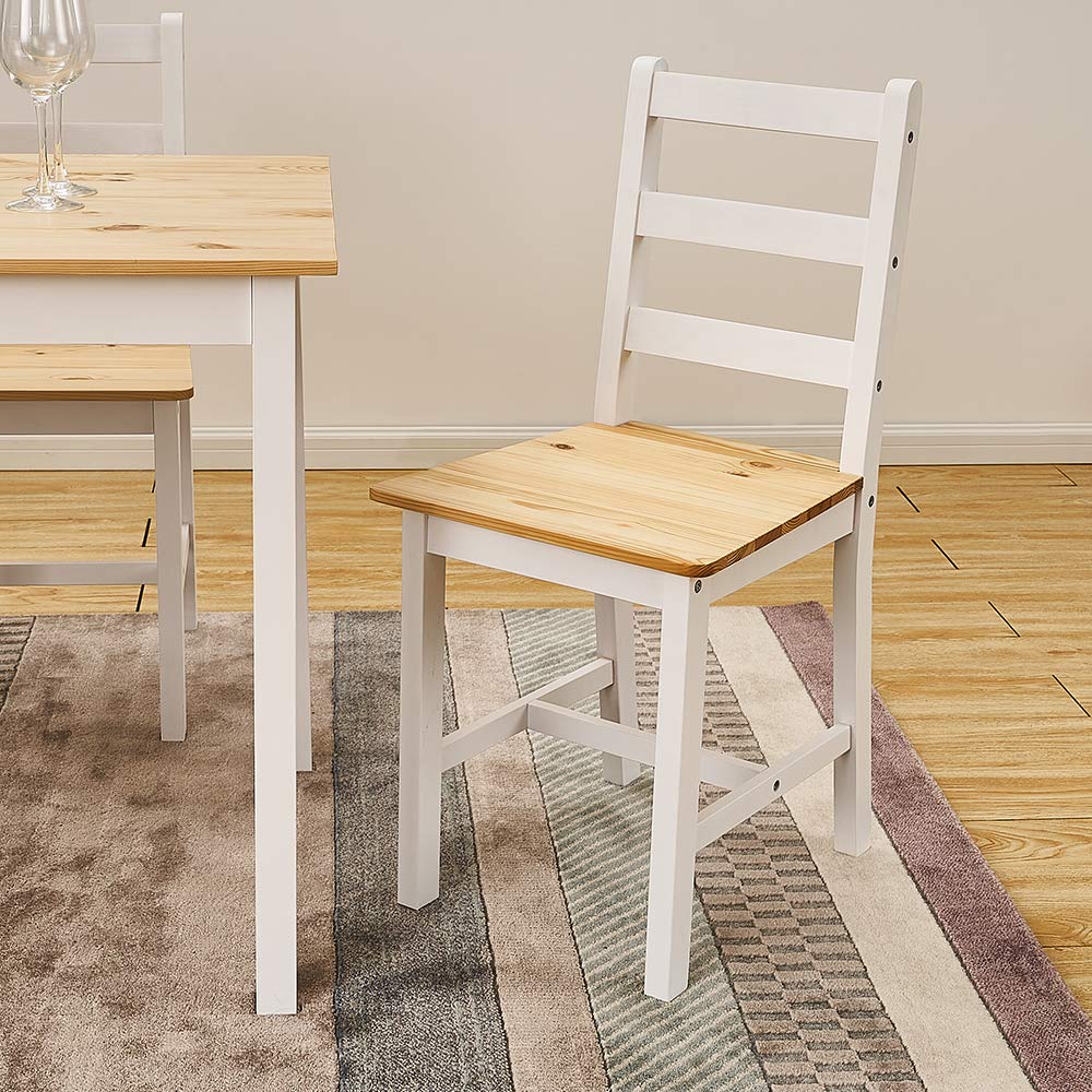 Panana Pine Wood Dining Table and 4 Chairs Set, 5-Piece Home Kitchen Furniture Set (Natural White)