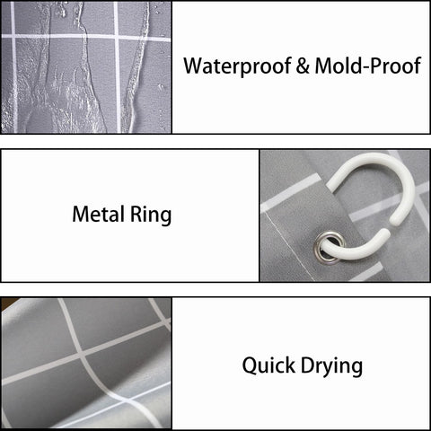 zhaoyeqing Grey Shower Curtain - 180 x 200 cm - Shower Curtain for Bathroom - Mould Proof and Mildew Resistant Washable Bathroom Curtains