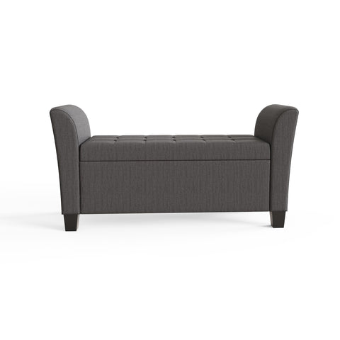 GFW Verona Window Seat Ottoman Storage Bench in Charcoal Grey, Upholstered Buttoned Seat with Hidden Storage & Wooden Feet