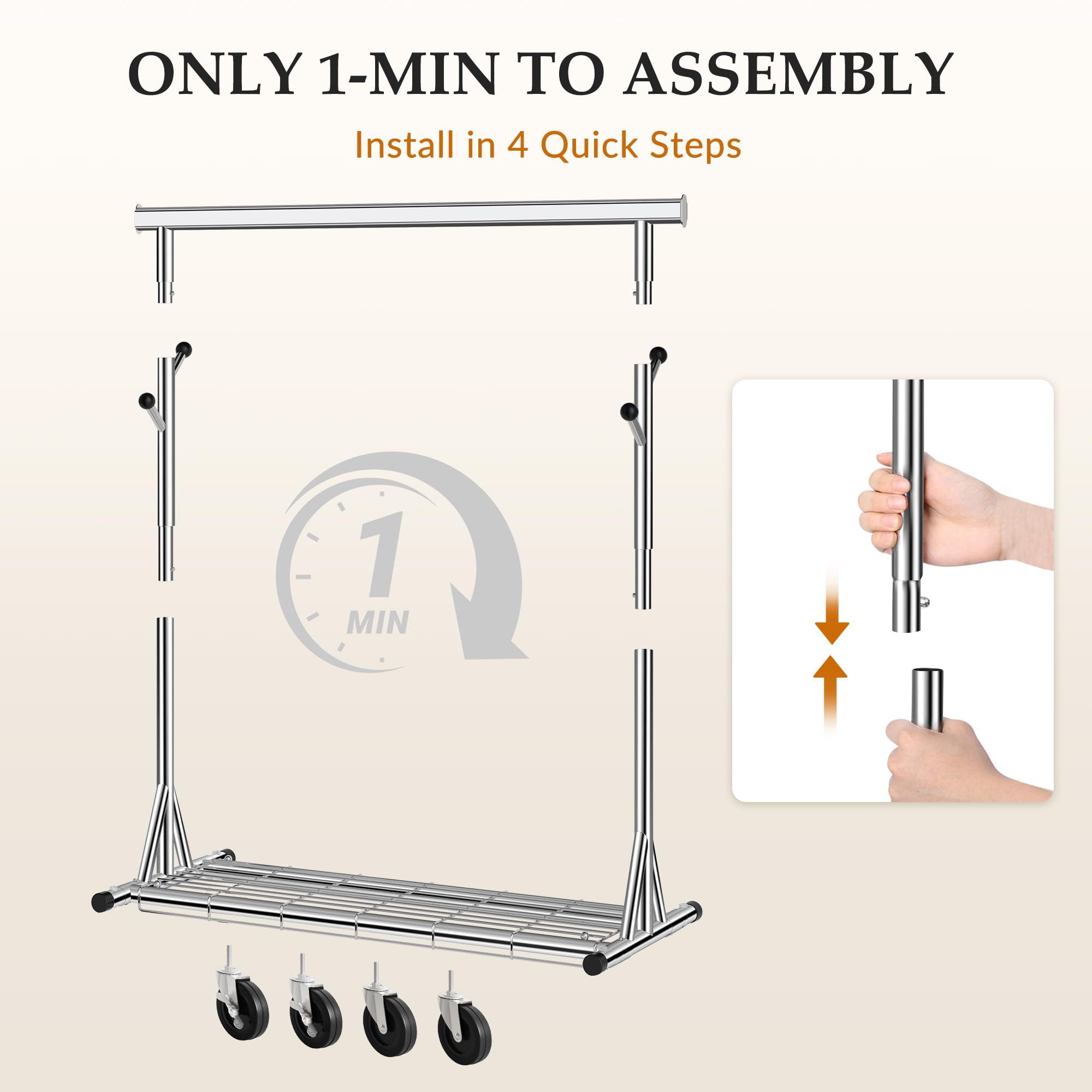Gewudraw Clothes Rail, Heavy Duty 285kg Capacity, Height Adjustable, Chrome