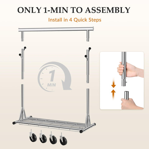 Gewudraw Clothes Rail, Heavy Duty 285kg Capacity, Height Adjustable, Chrome