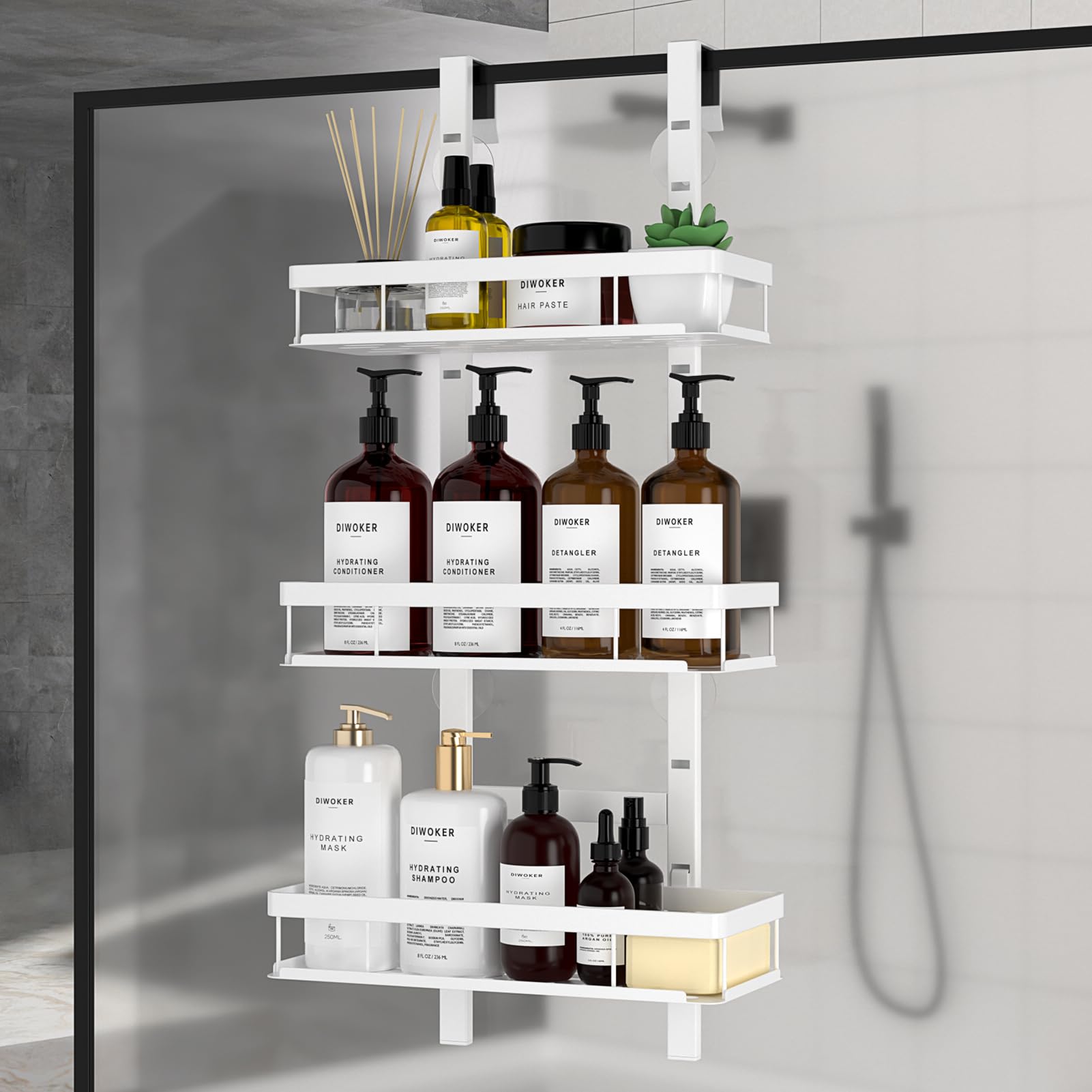 Diwoker Shower Caddy Hanging, Over Door Bathroom Storage White, 3-Tier