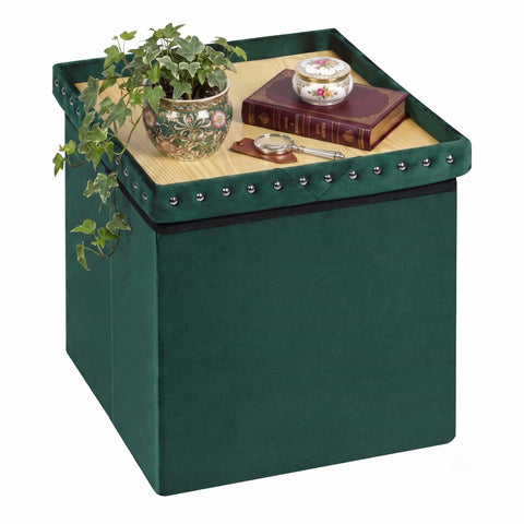 Bonlife Velvet Ottoman with Storage,Footstool Ottoman Seat,Green,40x40x40cm