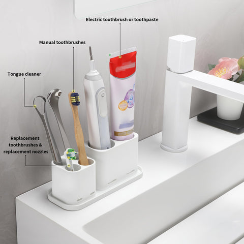 ALOCEO Electric Toothbrush Holder, Bathroom Toothbrush Holder 6 Compartments Multifunctional Toothpaste Caddy Toothbrush Organizer for Electric