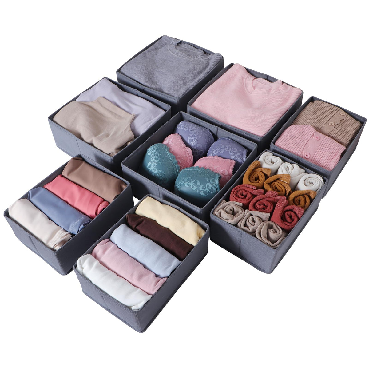ORLISA 8-Pack Clothes Drawer Organisers, Foldable Wardrobe Storage Organiser, in 2 Sizes with Sturdy Base, Fabric Drawer Dividers for Underwear