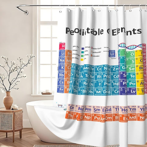 Xiaoterna Periodic Table of Elements Shower Curtain Abstract White Bathroom Curtain Chemical Element Table Water Repellant Washable Fabric for