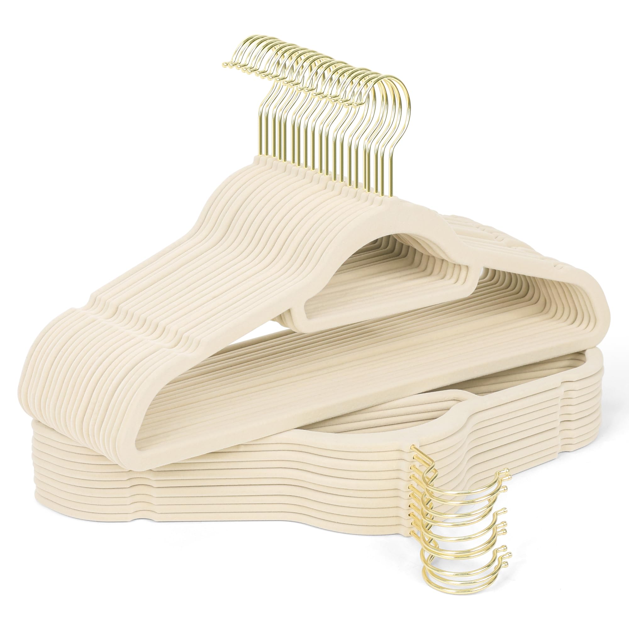 Sishynio Premium Velvet Hangers 30 Pack with Gold Hooks, Non-Slip, Space Saving Felt Clothes Hangers, Sturdy Slim Flocked Hanger for Dresses, Coats