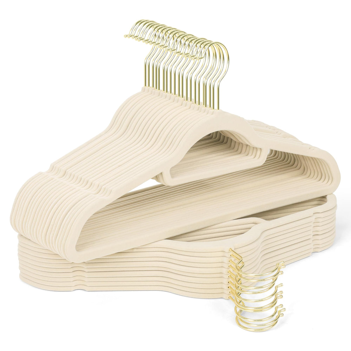 Sishynio Premium Velvet Hangers 30 Pack with Gold Hooks, Non-Slip, Space Saving Felt Clothes Hangers, Sturdy Slim Flocked Hanger for Dresses, Coats