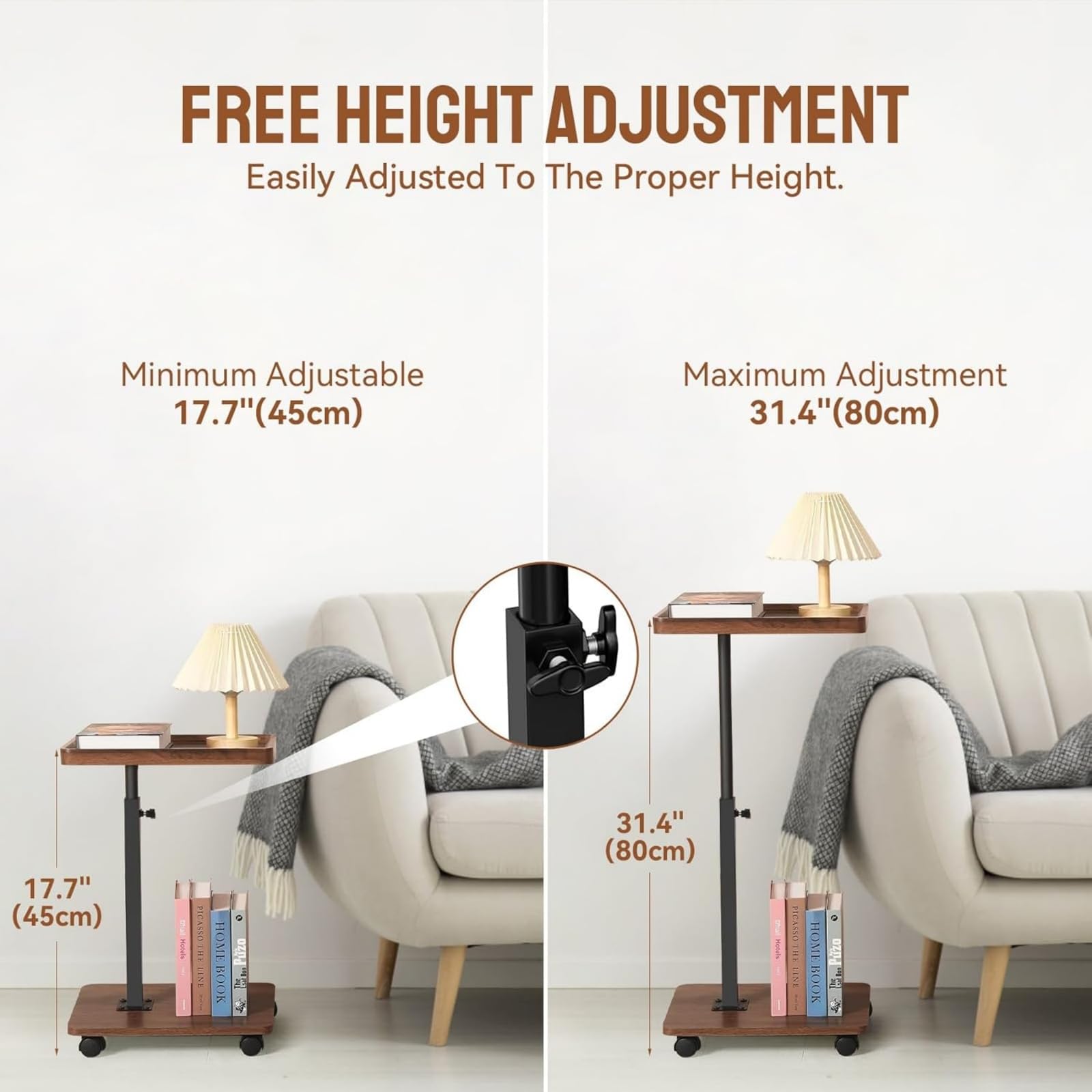 HaoXiao Futrue Adjustable Side Table Height Mobile Wooden Bed Side Tables 360° Rotate,Easy To Use Perfect for Relaxing Sofa Table