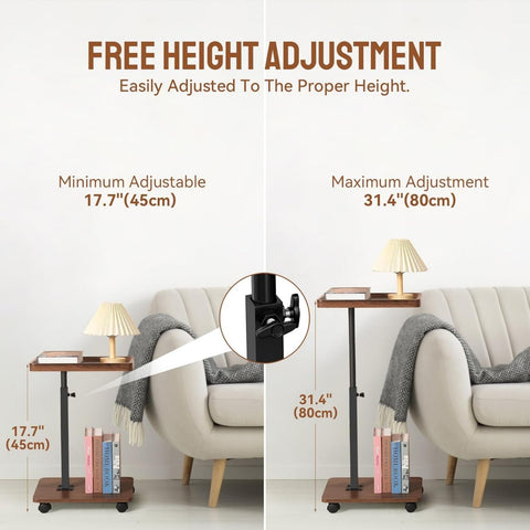 HaoXiao Futrue Adjustable Side Table Height Mobile Wooden Bed Side Tables 360° Rotate,Easy To Use Perfect for Relaxing Sofa Table
