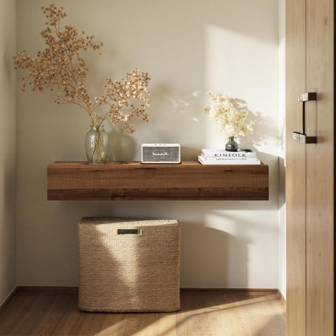 Pmnianhua Floating Solid Wood Console Table, Wall Mounted Narrow Entryway Table with Storage Shelf
