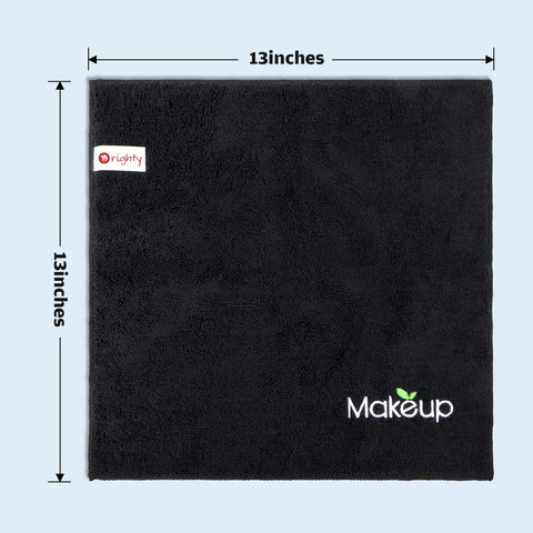Orighty Microfiber Makeup Remover Cloths - Super Soft, Quick Dry Face Towels for Cleansing, 13 x 13 Inch, 6 Count, Black