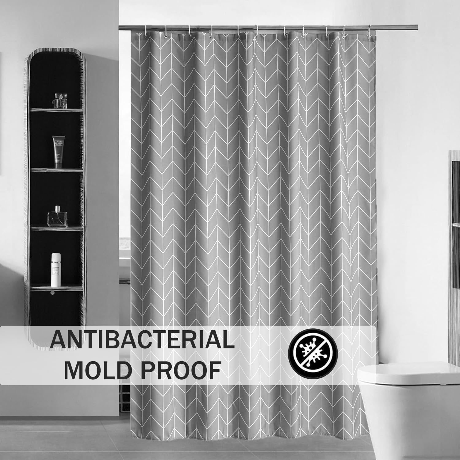 HUIBOHOU Shower Curtain - Solid Colour Fabric Shower Washable Curtain Mould Resistant and Water Repellent,180 * 200cm (Mixed Grey, 180 * 200cm)