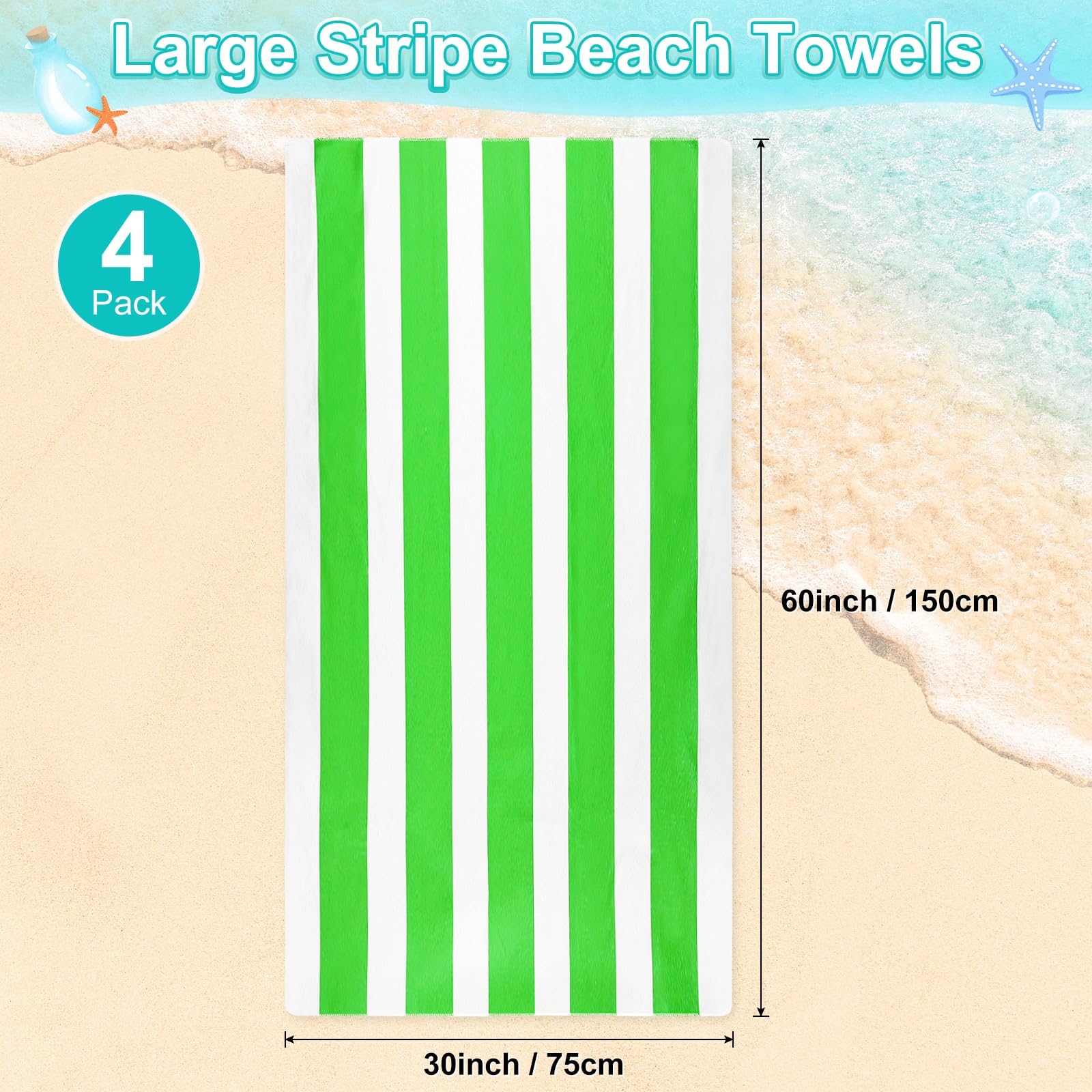 M METERXITY 4-Pack Large Stripe Beach Towels 30x60in Green