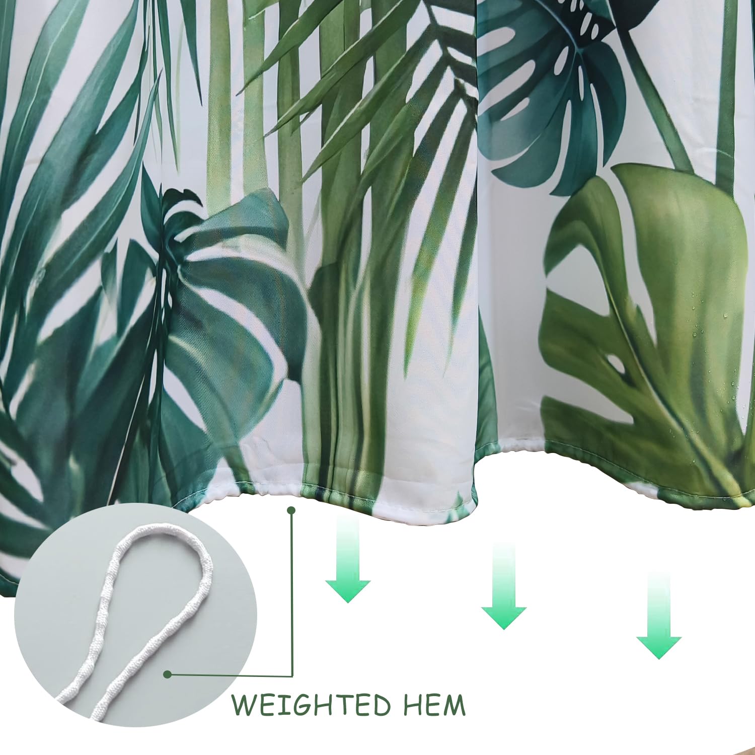WYRCFS Shower Curtain 180x180cm Green Palm Leaves Mould Proof Waterproof