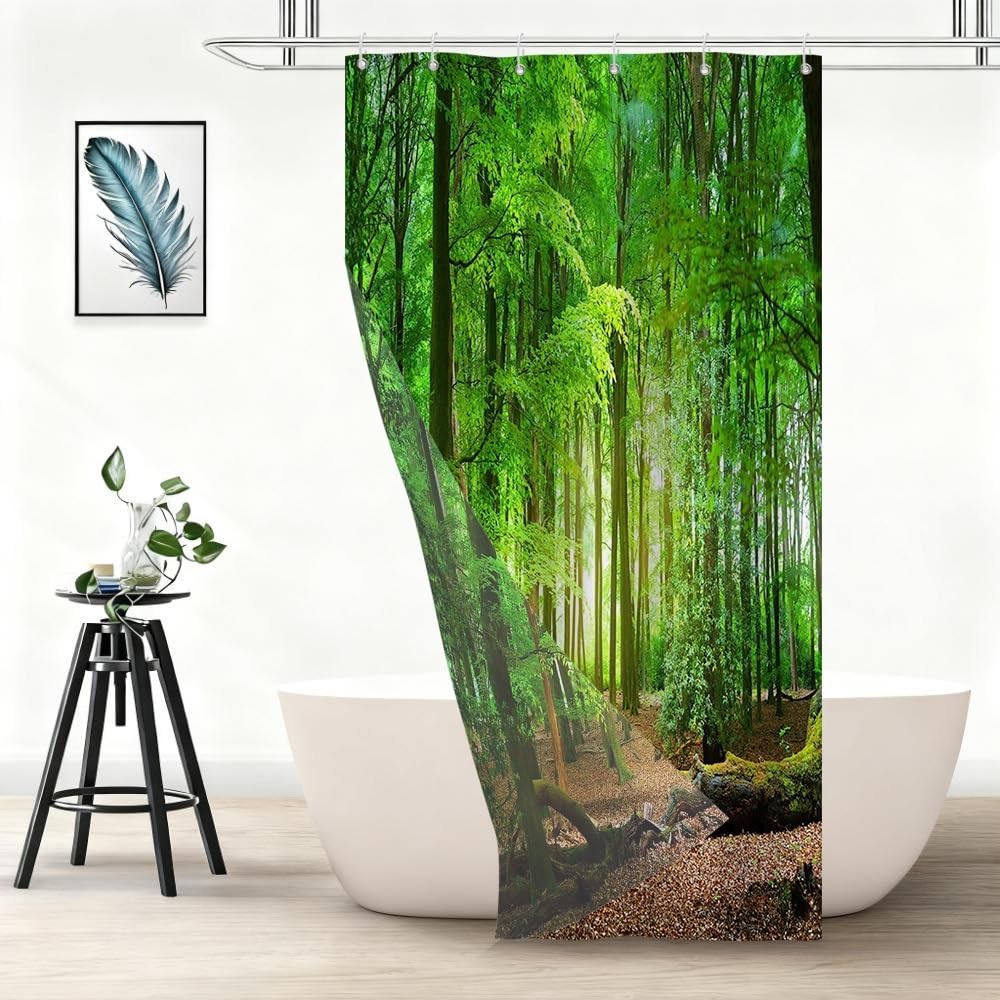 Xiaoterna Spring Shower Curtain Nature Landscape 3D Scenery Bathroom Curtain Deciduous Forest Bathroom Curtain Tropical Rainforest Shower Curtain