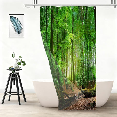 Xiaoterna Spring Shower Curtain Nature Landscape 3D Scenery Bathroom Curtain Deciduous Forest Bathroom Curtain Tropical Rainforest Shower Curtain