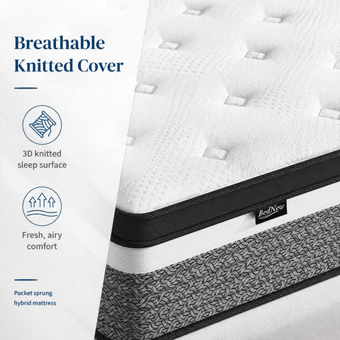 Bednew Hybrid Mattress, Single-Size 32cm 3FT, Medium Firm, Memory Foam & Individually Pocket Spring for Pain Relief, Mattress in a Box