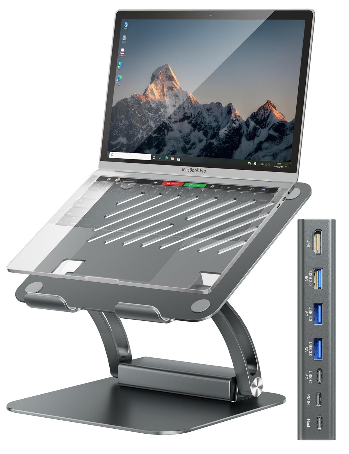 tounee Laptop Stand with Detachable USB-C Hub, 100W PD Charging, 4K@60Hz HDMI, 3 USB Ports