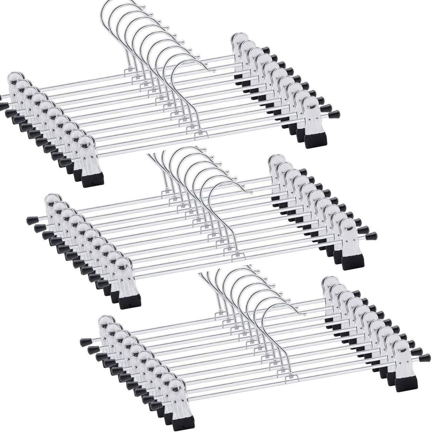 Trouser Hanger,30Pack Pant Hangers Space Saving Skirt Hangers with Clips Adjustable Non-Slip Coat Hangers Heavy Duty Chrome Clothes Hangers Clothes