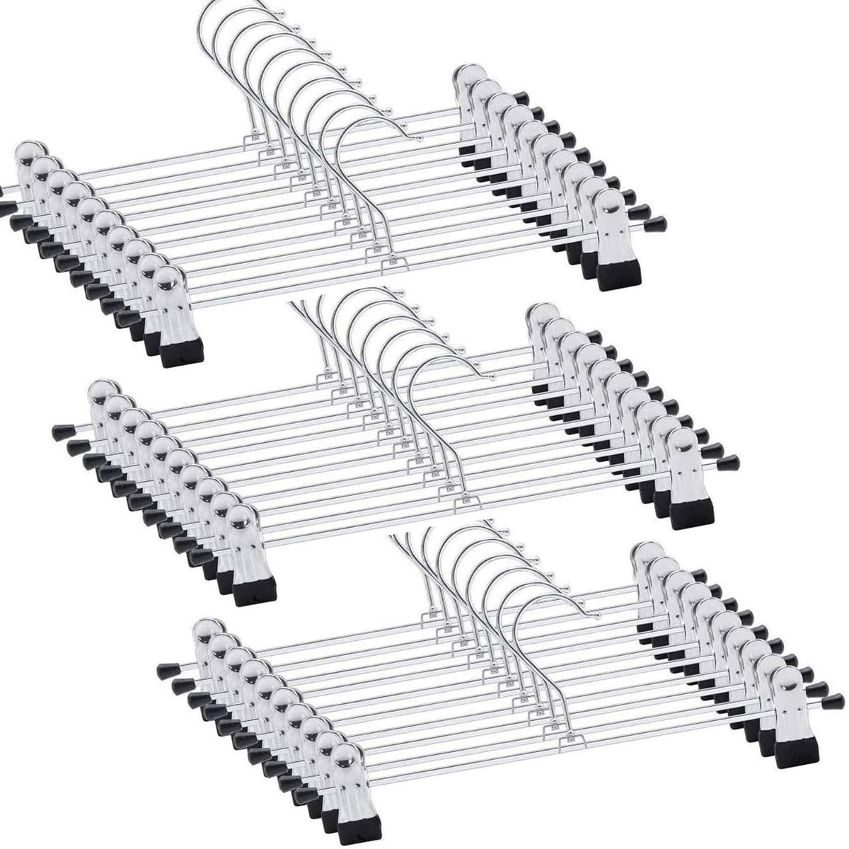Trouser Hanger,30Pack Pant Hangers Space Saving Skirt Hangers with Clips Adjustable Non-Slip Coat Hangers Heavy Duty Chrome Clothes Hangers Clothes