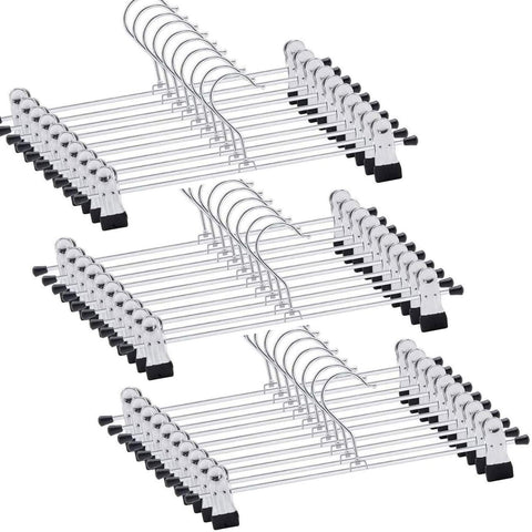 Trouser Hanger,30Pack Pant Hangers Space Saving Skirt Hangers with Clips Adjustable Non-Slip Coat Hangers Heavy Duty Chrome Clothes Hangers Clothes