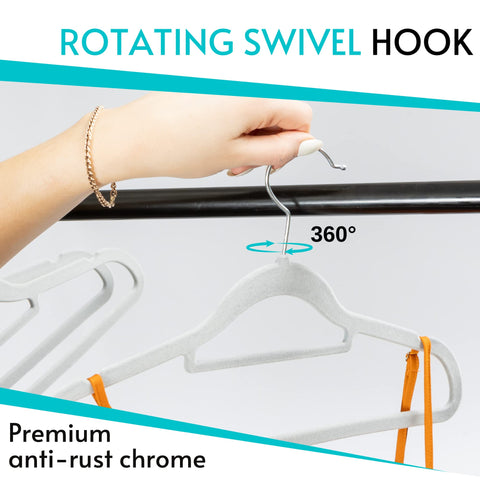 50 Non Slip Velvet Hangers | Heavy Duty Grey Felt Coat Hangers |360 Degree Swivel Hooks |Premium Space Saving Design